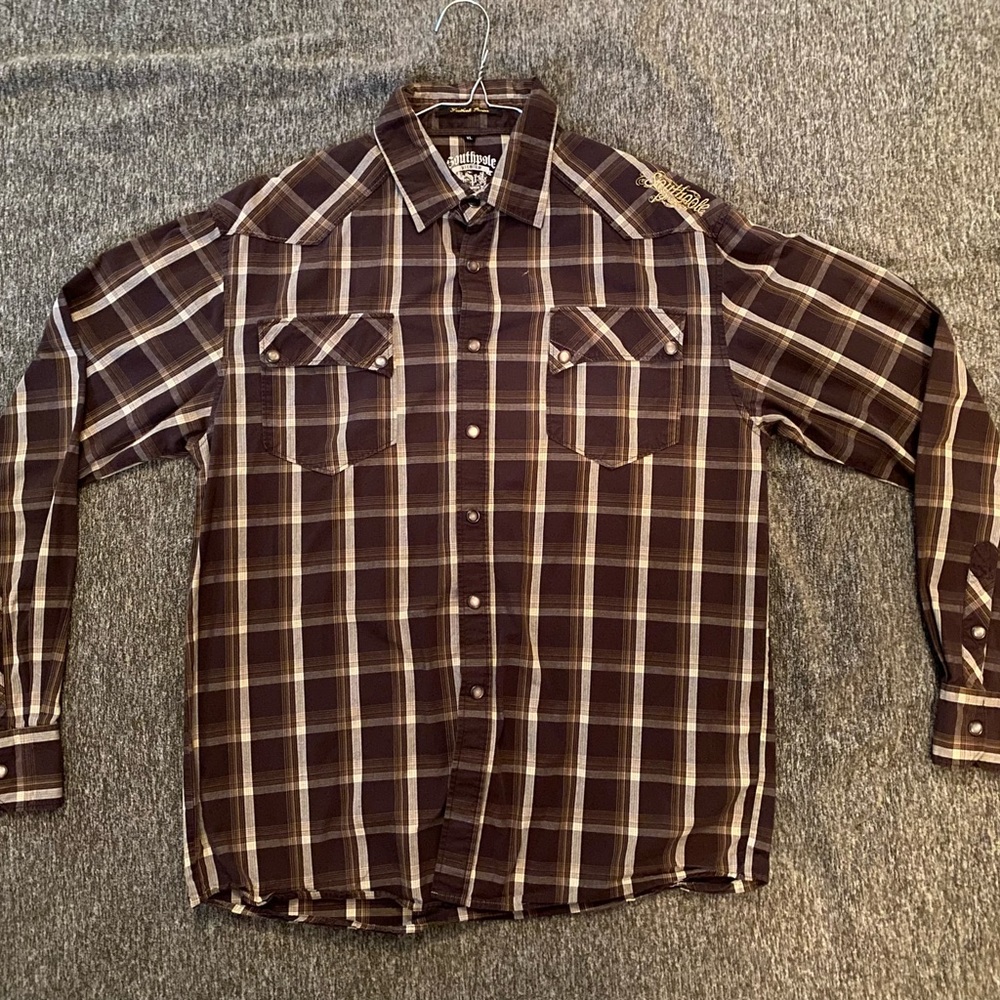 South Pole brown plaid stylish western shirt